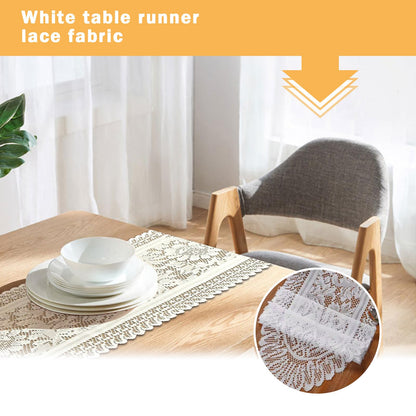 PCMURSAL 4 Pack Cotton Crochet Lace Rectangular Table Runner Dresser Scarf Doilies, 13'' X 44'' White Cotton Dresser Scarf Table Runner for Bedroom Furniture, Home Decor