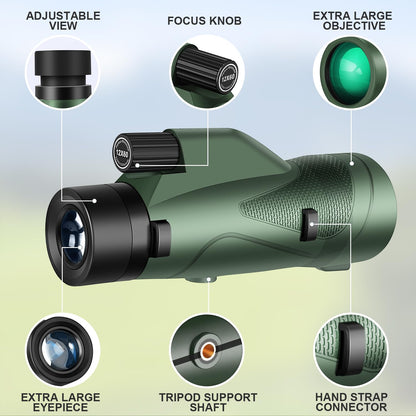 Pankoo 12x60 HD Monocular Telescope for Adults | Comes with Smartphone Adapter Tripod Hand Strap | Suitable for Bird Watching Sports Hiking Traveling