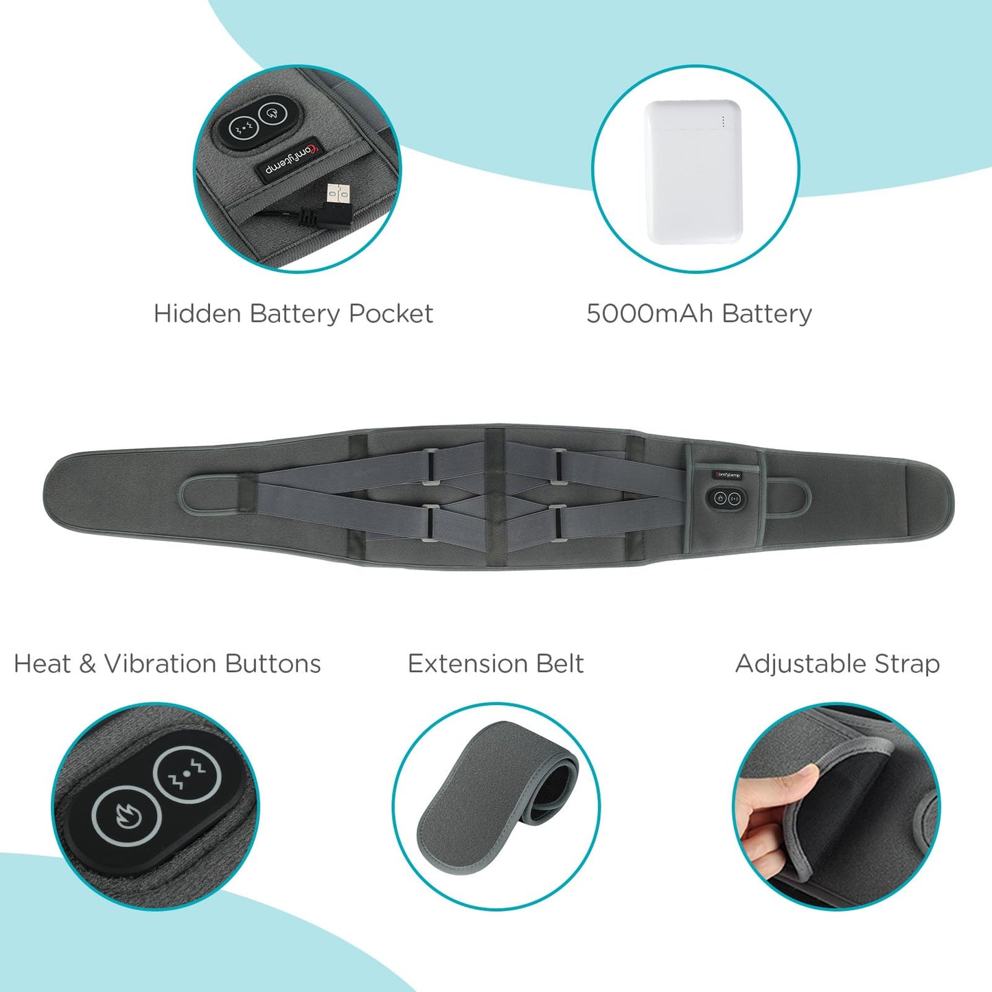 Comfytemp Cordless Heating Pad with Massager for Back Pain Relief, Portable Lower Back Massager FSA Eligible HSA Rechargeable, Birthday Gifts for Women Men Mom Dad Seniors Christmas 3 Heat 30 Auto-Off