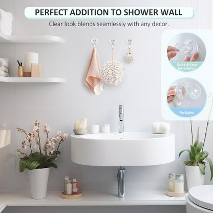 VIS'V Suction Cup Hooks, Small Shower Suction Hooks, Heavy Duty, Removable and Reusable, Clear, 2 Pcs