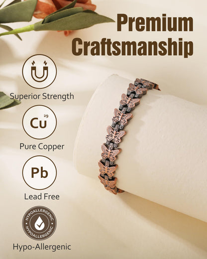 Jecanori Copper Magnetic Bracelets for Women, Pure Copper Bracelet with 3800 Gauss Ultra Magnets and Sizing Tool,Butterfly Elegance