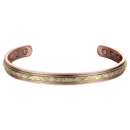 Pure Copper Magnetic Minimalist Bracelet - Adjustable Fleur D'OR Style - Ultra Strength Magnets - Unisex - Earth Therapy