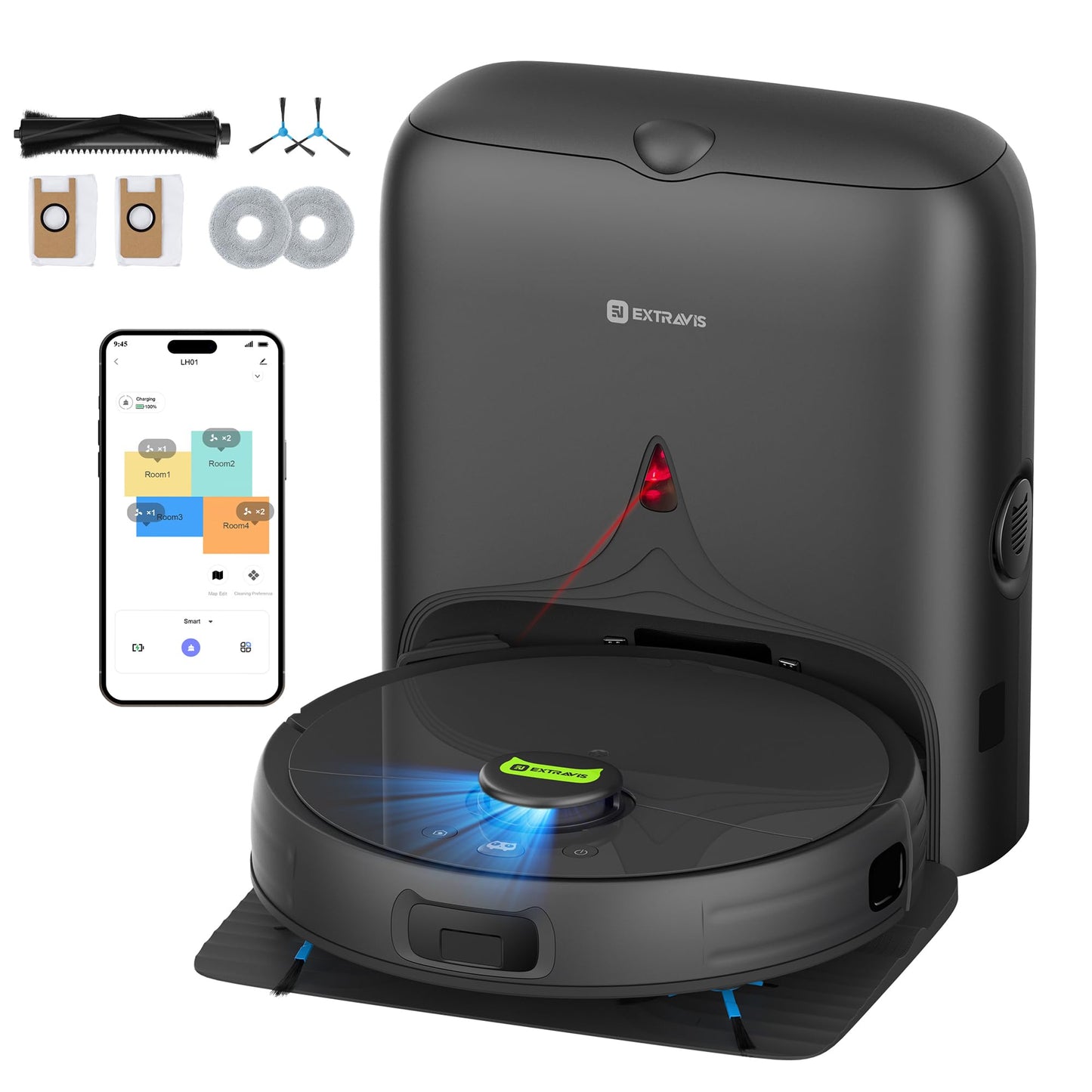 Robot Vacuum and Mop, Pet Hair Tangle-Free Cutter Technology, Max 10,000Pa Suction, Laser Navigation, Pet Laser, 75-Days Capacity, Carpet Lift Detection, APP ＆ Voice Control, Robotic Vacuums Cleaner
