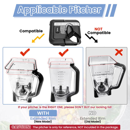 WARDFYT Locking Lid Replacement Compatible with Ninja BL660 BL770 NJ601AMZ Blender 72oz XL Pitcher NEW MODEL, Replacement NEWER Square Top Cover for Ninja 72 OZ Pitcher BL740 BL780 BL663CO BL771 BL772