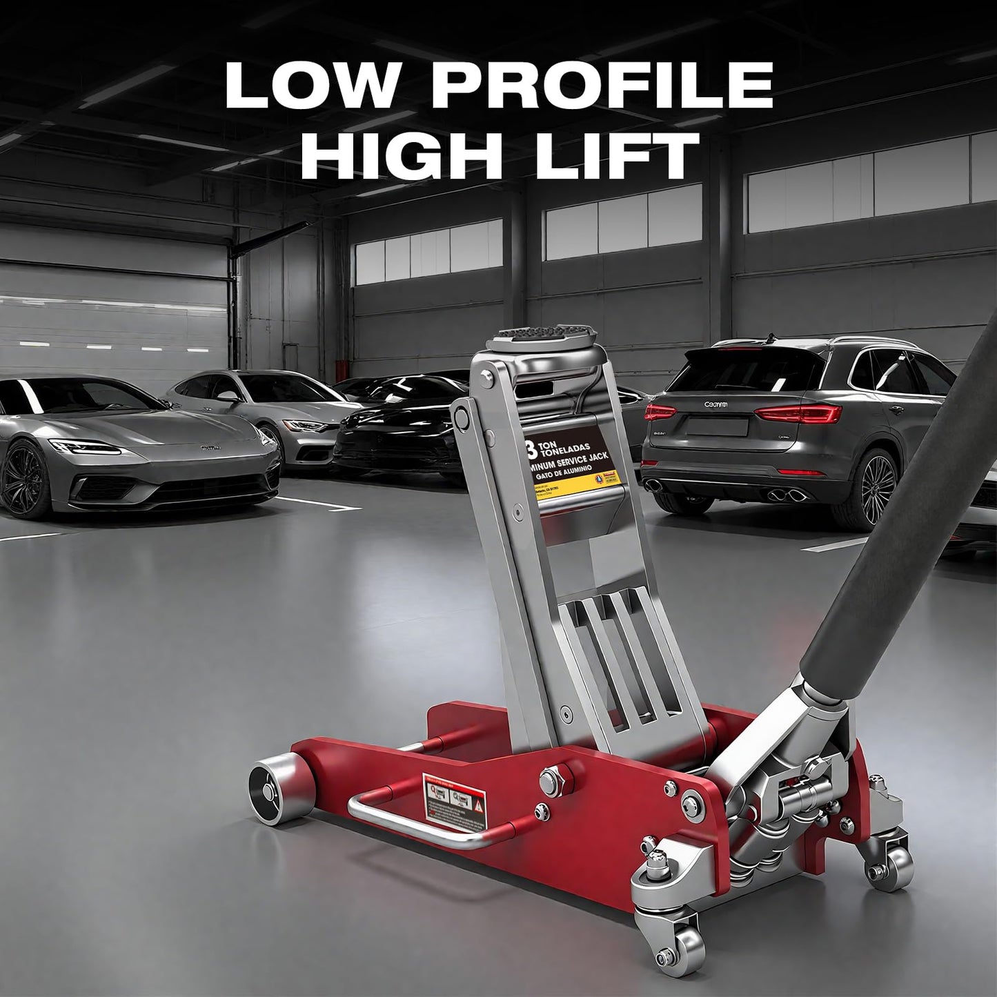Big RED 3 Ton Low Profile Full Aluminum Racing Floor Jack with Dual Piston Quick Lift Pump, 6000 lb Capacity, Lift Range 3.74"-18.90", Lightweight Design, Red