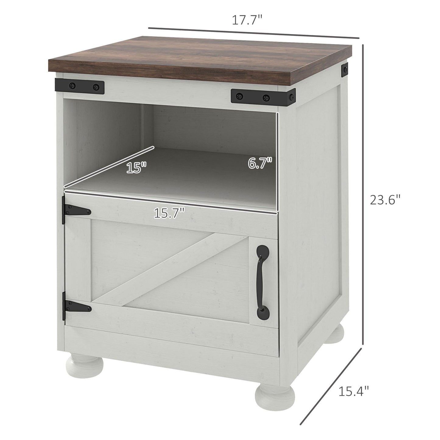 HOMCOM Small Side Table with Storage, Farmhouse End Table with Open Shelf and Cupboard, Modern Sofa Table with Wood Legs for Living Room, White
