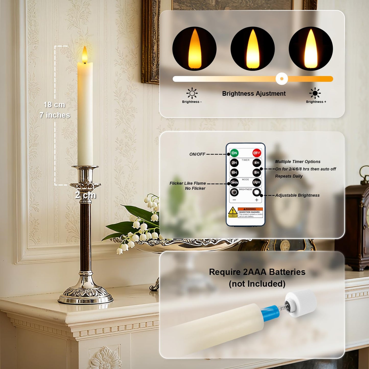 Meigic 7 Inches Flameless Taper Candles with Remote Timer, Real Wax Ivory Short Led Candlesticks, 3D Wick Light Battery Operated Candlesticks for Christmas Home Wedding Table Decor, 12 Pcs