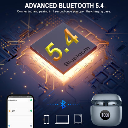 Wireless Earbuds, Bluetooth 5.3 Ear Buds LED Power Display Headphones Bass Stereo, Bluetooth Earbuds in-Ear Noise Cancelling Mic, 40H Playback Mini Case IP7 Waterproof Sports Earphones for Android iOS