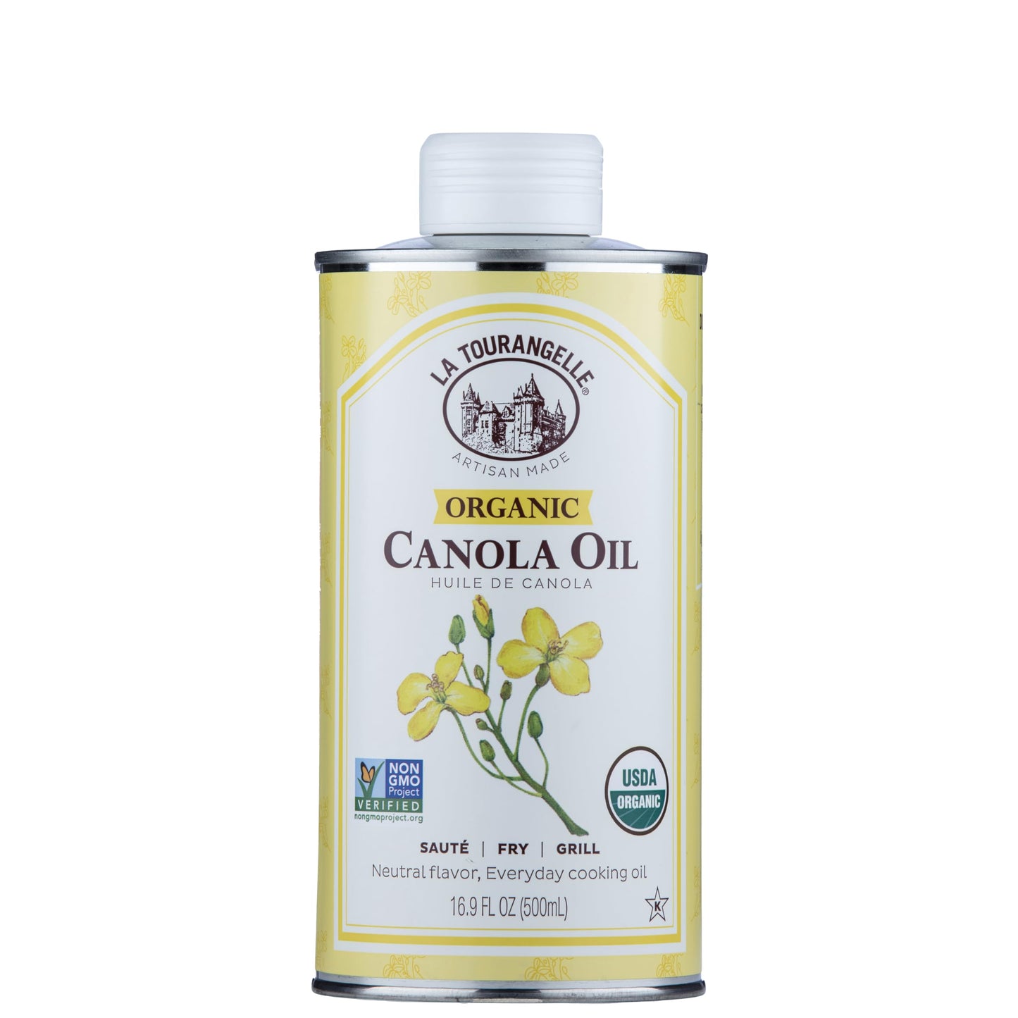 La Tourangelle, Organic Canola Oil, Expeller-Pressed Non-GMO Canola Seeds, Pesticide and Chemical Free, High Heat Neutral Cooking Oil, 16.9 Fl Oz
