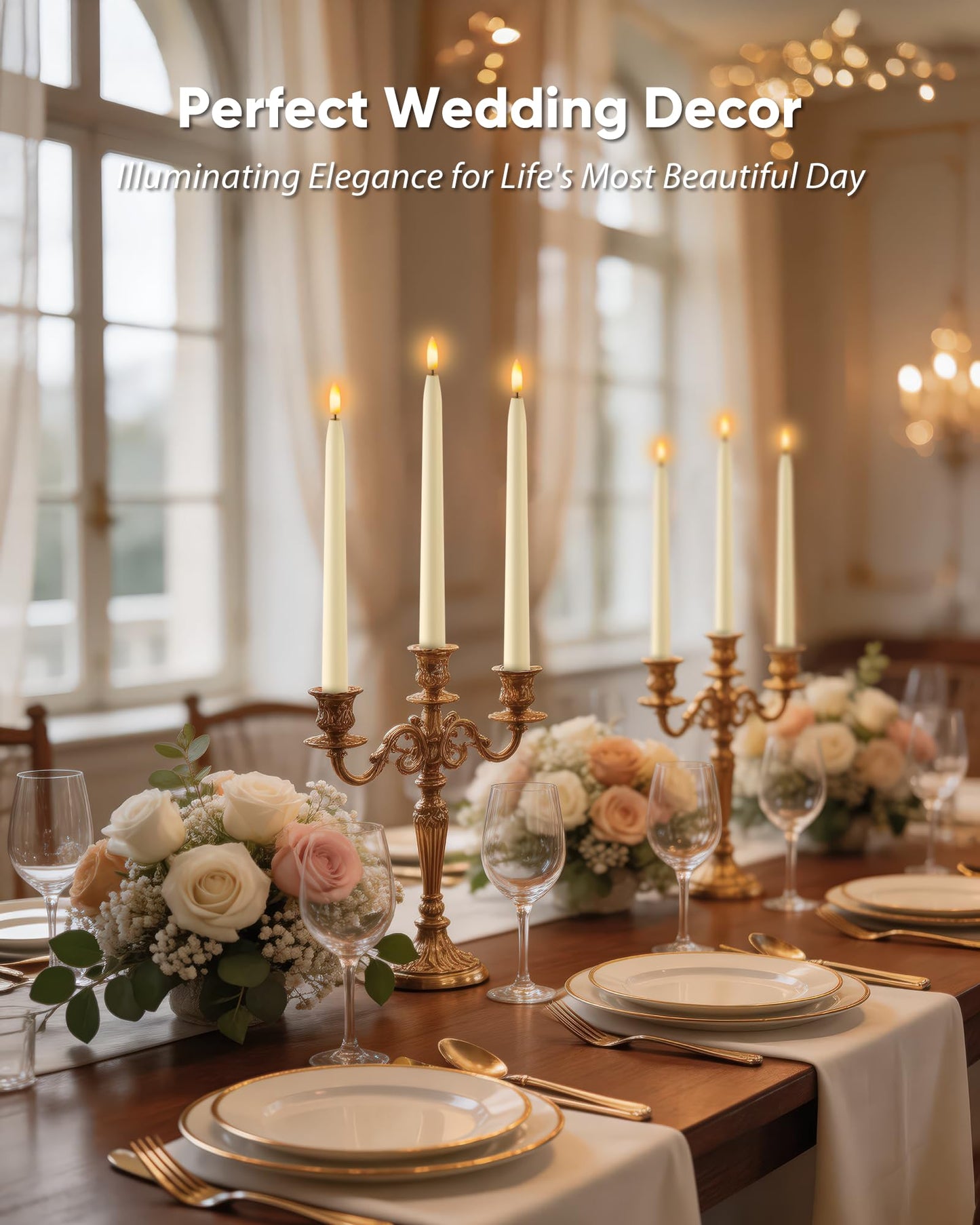 Homemory 11 inches Waxy Flameless Taper Candles with Remote Timer Dimmer, 12 Pcs Battery Operated Taper Candles with Flickering Flame, Ivory LED Candlesticks for Wedding, Christmas Indoor Decoration