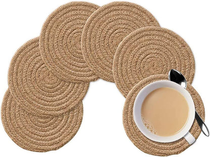 WENFOME Jute Woven Placemats Set of 6, Round Braided Tablemats Natural Jute Handmade Woven Plate Chargers Heat Resistant Non-Slip Potholder for Table Decoration(13 inch)