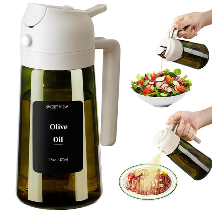 Olive Oil Dispenser and Oil Sprayer – 16oz/470ml Glass Light-Proof Oil Pourer for Kitchen, Air Fryer, Cooking, Salad, and BBQ