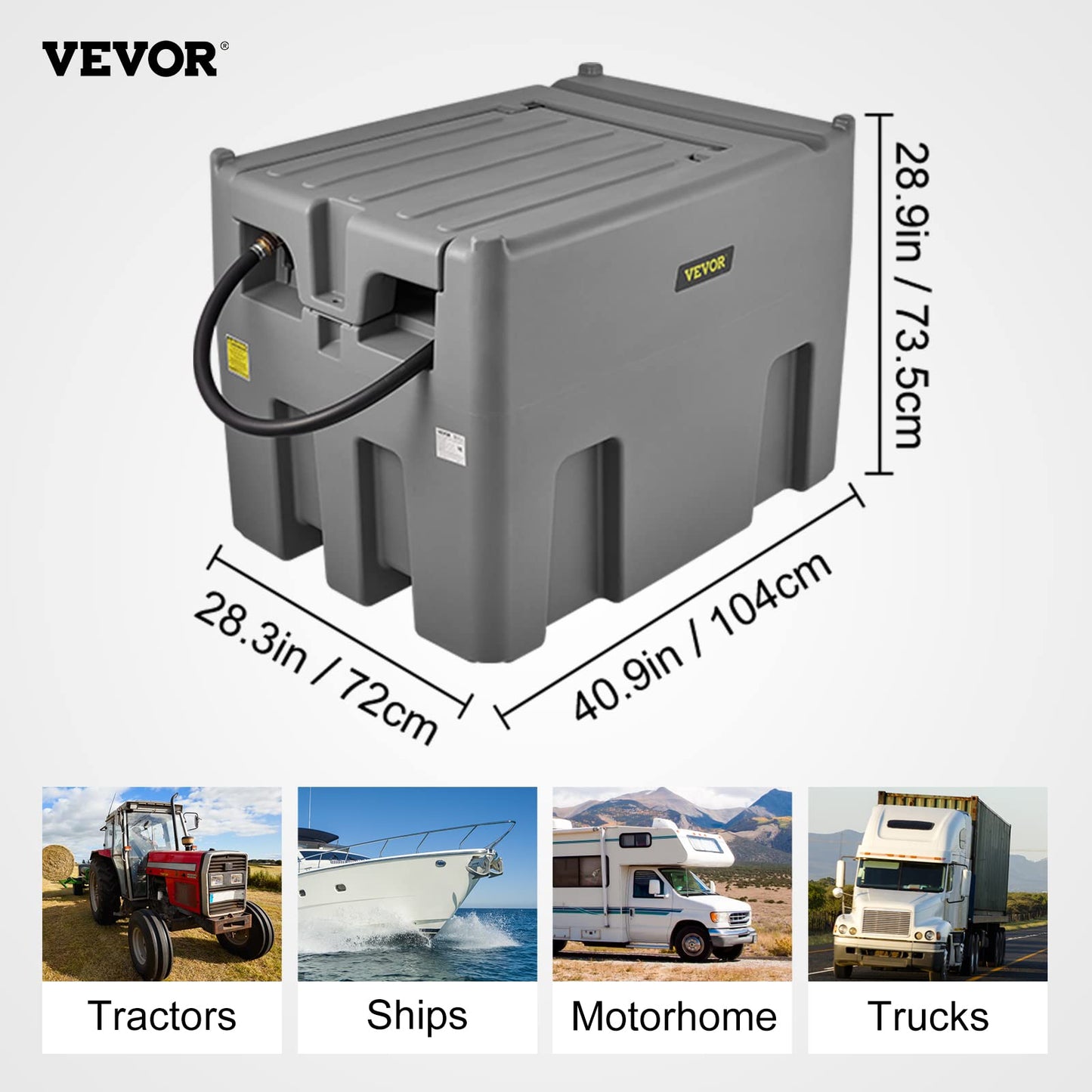 VEVOR Portable Diesel Tank, 116 Gallon Capacity & 10 GPM Flow Rate, Diesel Fuel with 12V Electric Transfer Pump and 13.1ft Rubber Hose, PE Transfer Tank for Easy Fuel Transportation, Gray