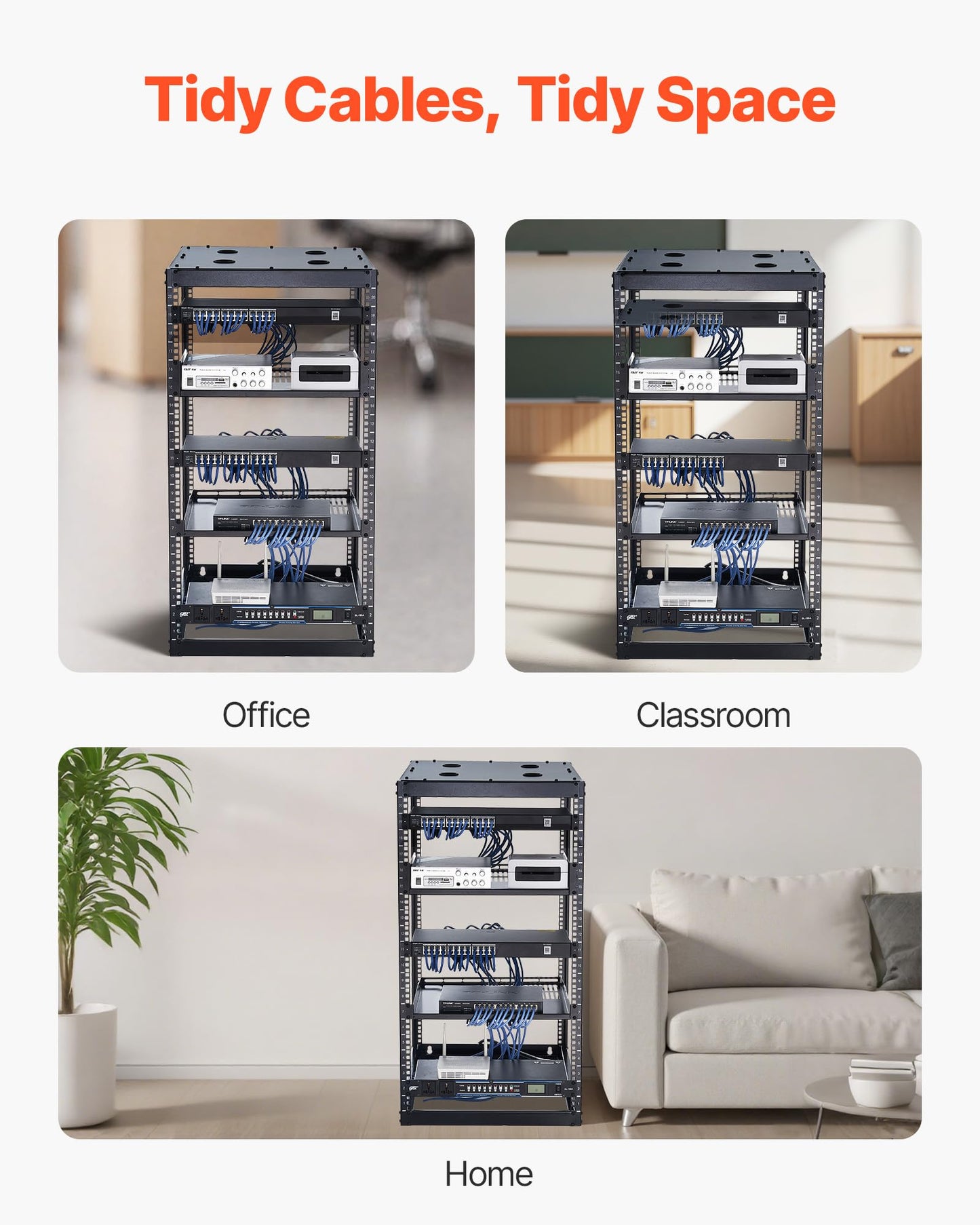 VEVOR 20U Server Rack, Open Frame Network Rack,4-Post Floor Standing or Wall Mounted, Includes 2PCS Vented 1U Rack Shelves & Mounting Hardware, Computer Wall Rack for 19" IT/AV Equipment
