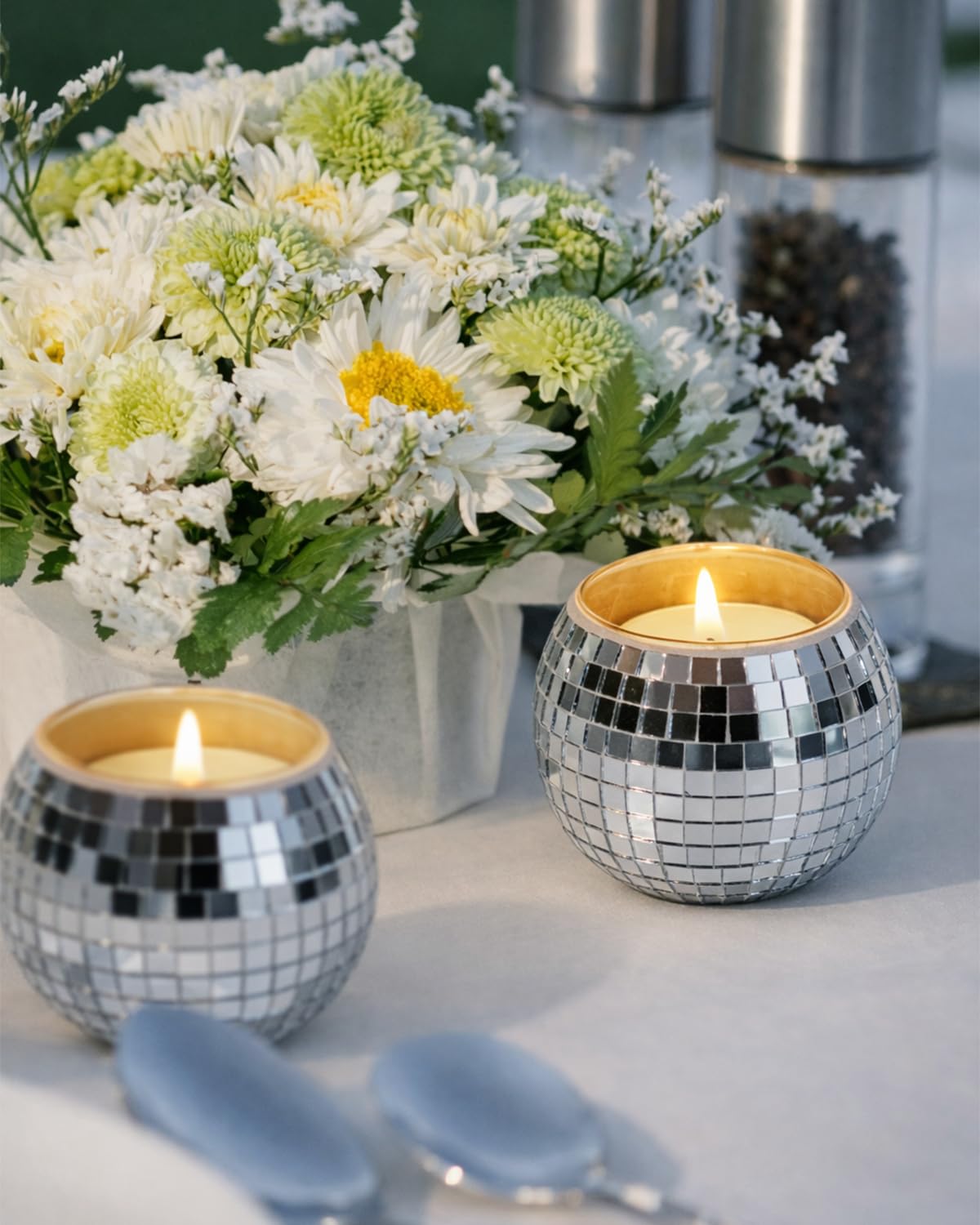 12 Pcs Disco Ball Candle Holder Glass Mirror Candle Holder Disco Ball Decor for Wedding, Party, and Christmas