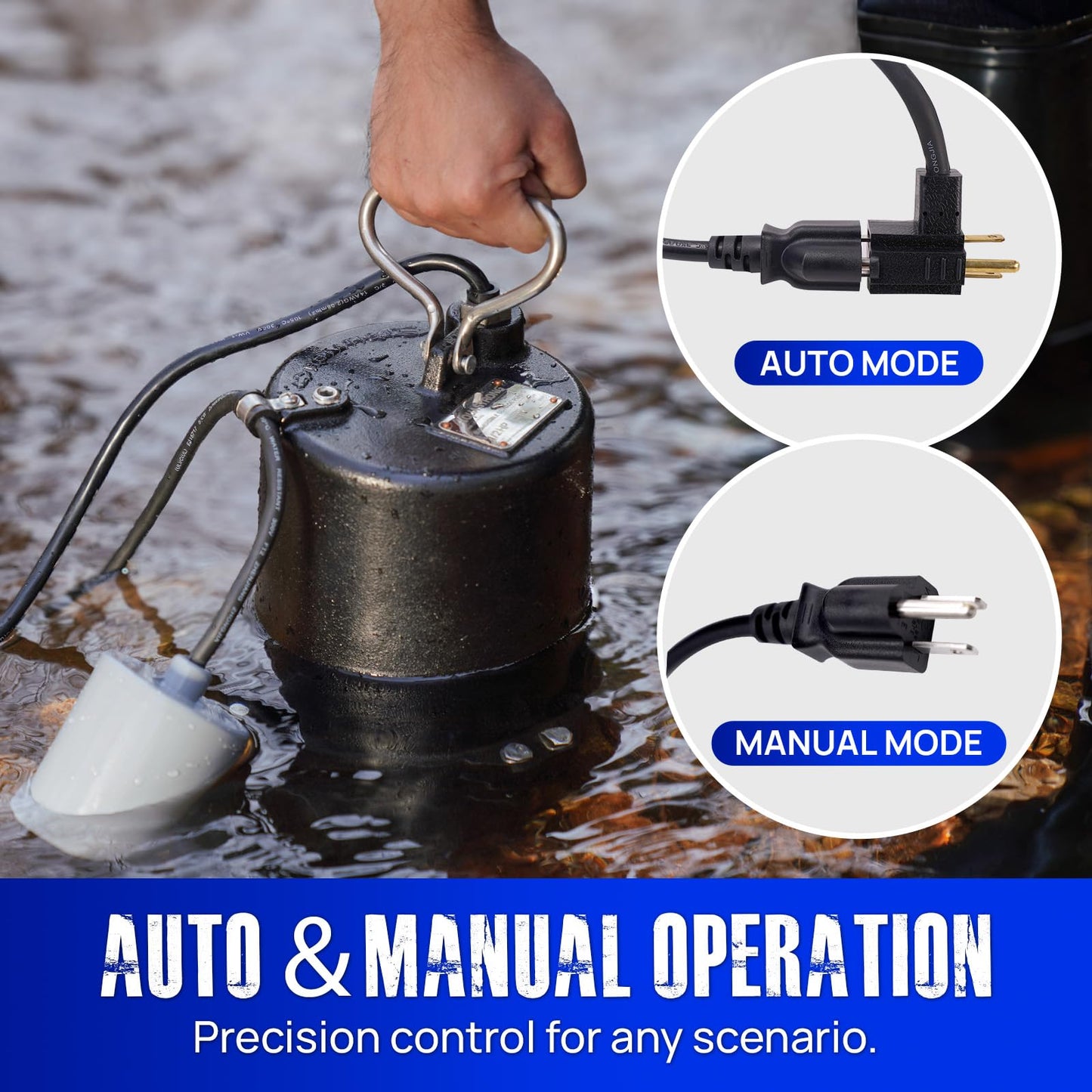 Aquastrong Cast Iron Sewage Pump 1/2HP Effluent Pump 115V 6030 GPH Sump Pump with Auto Float Switch, Ideal for Basement Sump Pits, Industrial Wastewater - Commercial-Grade Sewage System