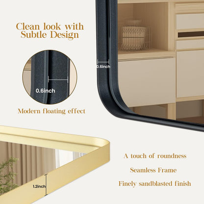 Fun Memories Gold Bathroom Mirror 16x20 Inch Bathroom Vanity, Metal Black Frame Large Mirror, Modern Wall Mirror for Bathroom, Tempered Glass, Farmhouse, Horizontally or Vertically