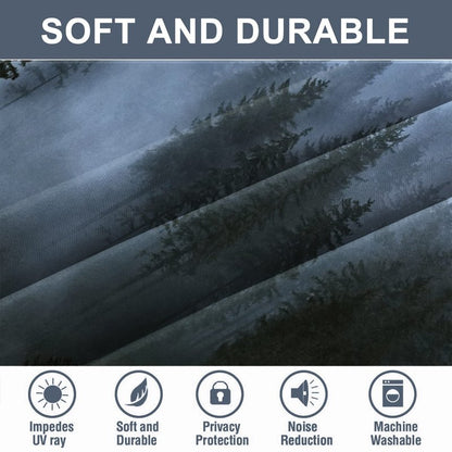 AWERT Blackout Curtains for Bedroom Light Blue Tree with Fog Nature Forest Curtains 2 Panels for Living Room Heat Blocking 42x84inch