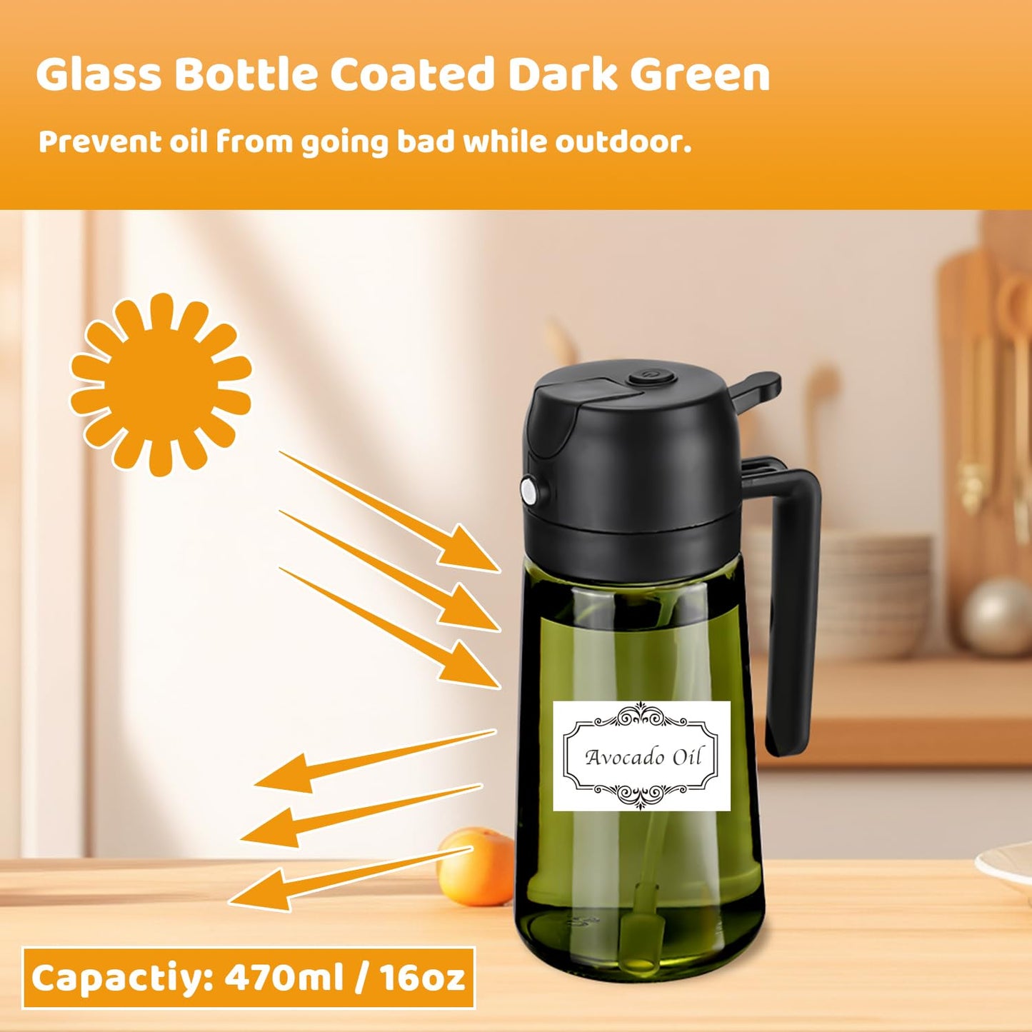 Oil Sprayer for Cooking, Big Capacity 550ml/19oz Oil Sprayer and Oil Pourer for Kitchen, Glass Olive Oil Dispenser Bottle for Cooking, Salad, Barbecue, Air Fryer