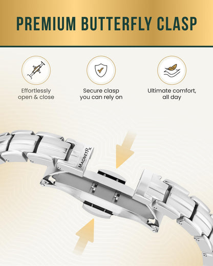 MagnetRX® Magnetic Bracelets for Women - EllipseMAX 5X Strength 5,000 Gauss Magnets - Designed in USA & PATENT PENDING - Premium Titanium Womens Magnetic Bracelet & Adjustable Length (Silver)