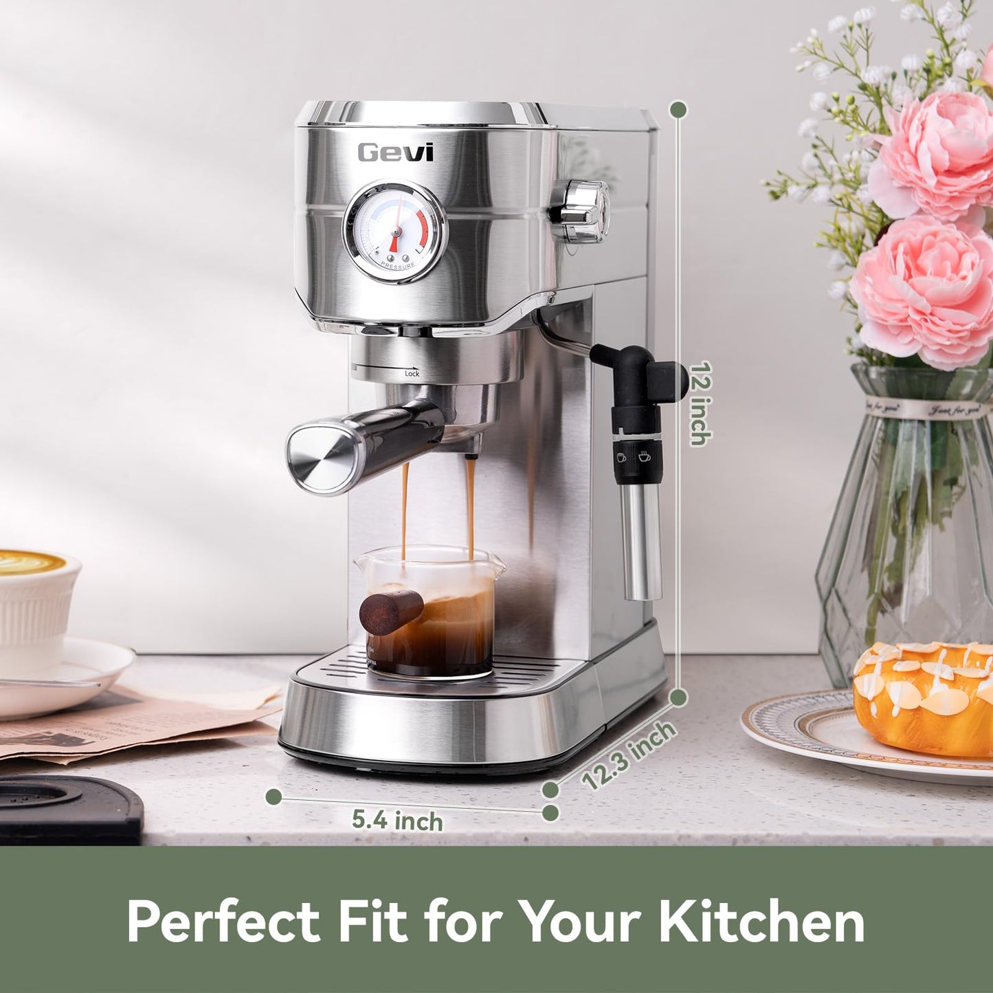 Gevi Espresso Machine 20 Bar - Auto Milk Frother & Steam Wand, NTC Temp Control, Compact Stainless Steel Cappuccino Maker, Ideal for Coffee Lovers & Home Baristas