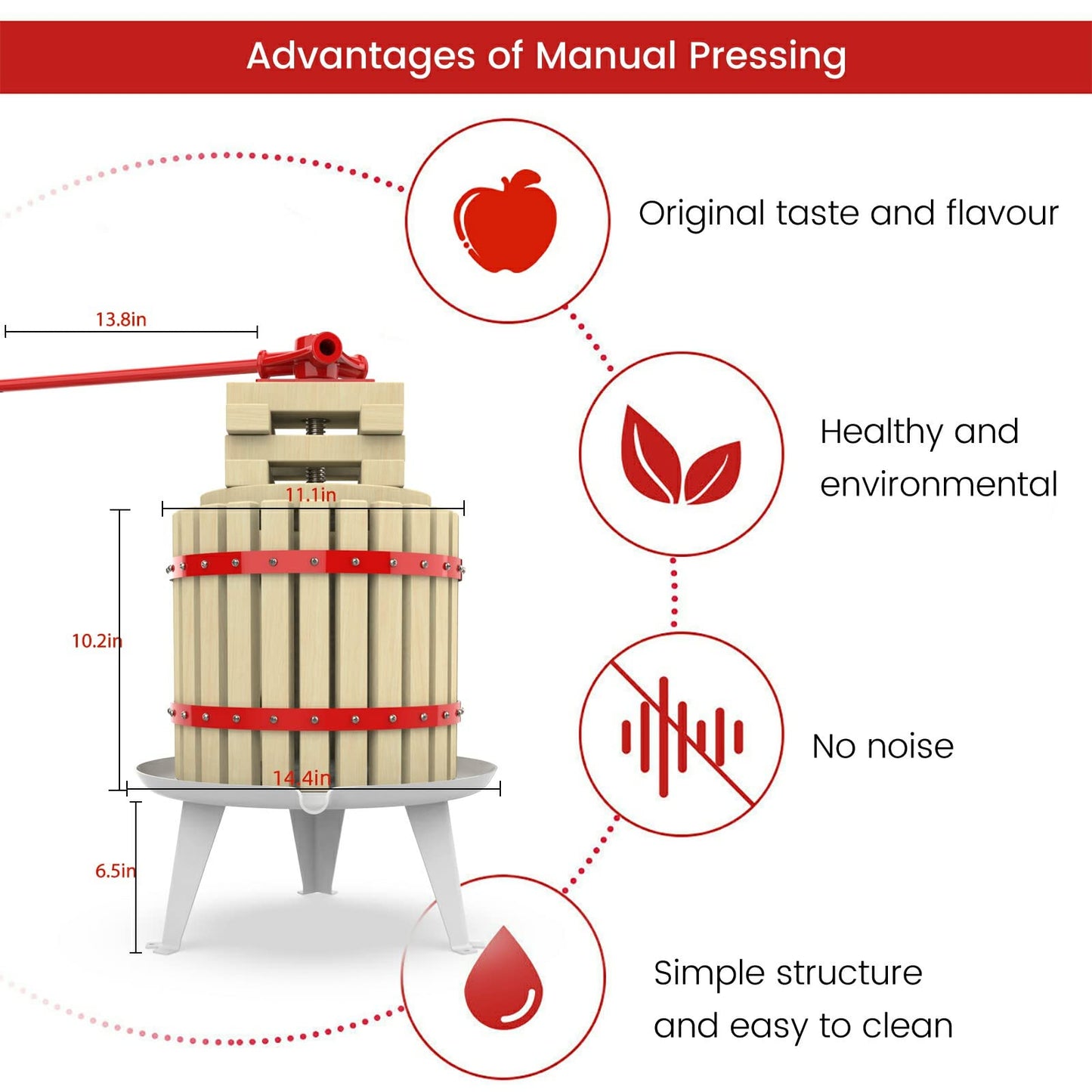 Fruit Apple Crusher and Wine Press with Filter Bag,100% Nature Apple&Grape&Berries Crusher Manual Juice Maker