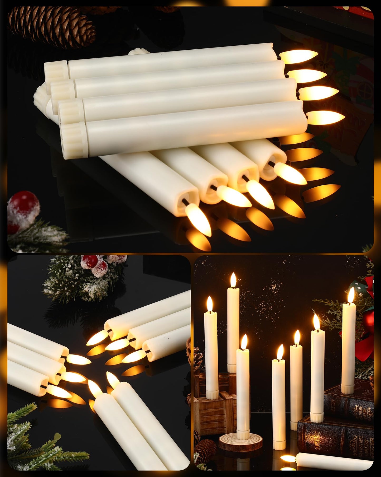 Funtery 24 Pieces 6.5" Flameless LED Taper Candles with Remote Timer Battery Operated Candles Bulk Short LED Candlestick Flickering for Graduation Father's Day Wedding Party Decor(Ivory,Classic Style)