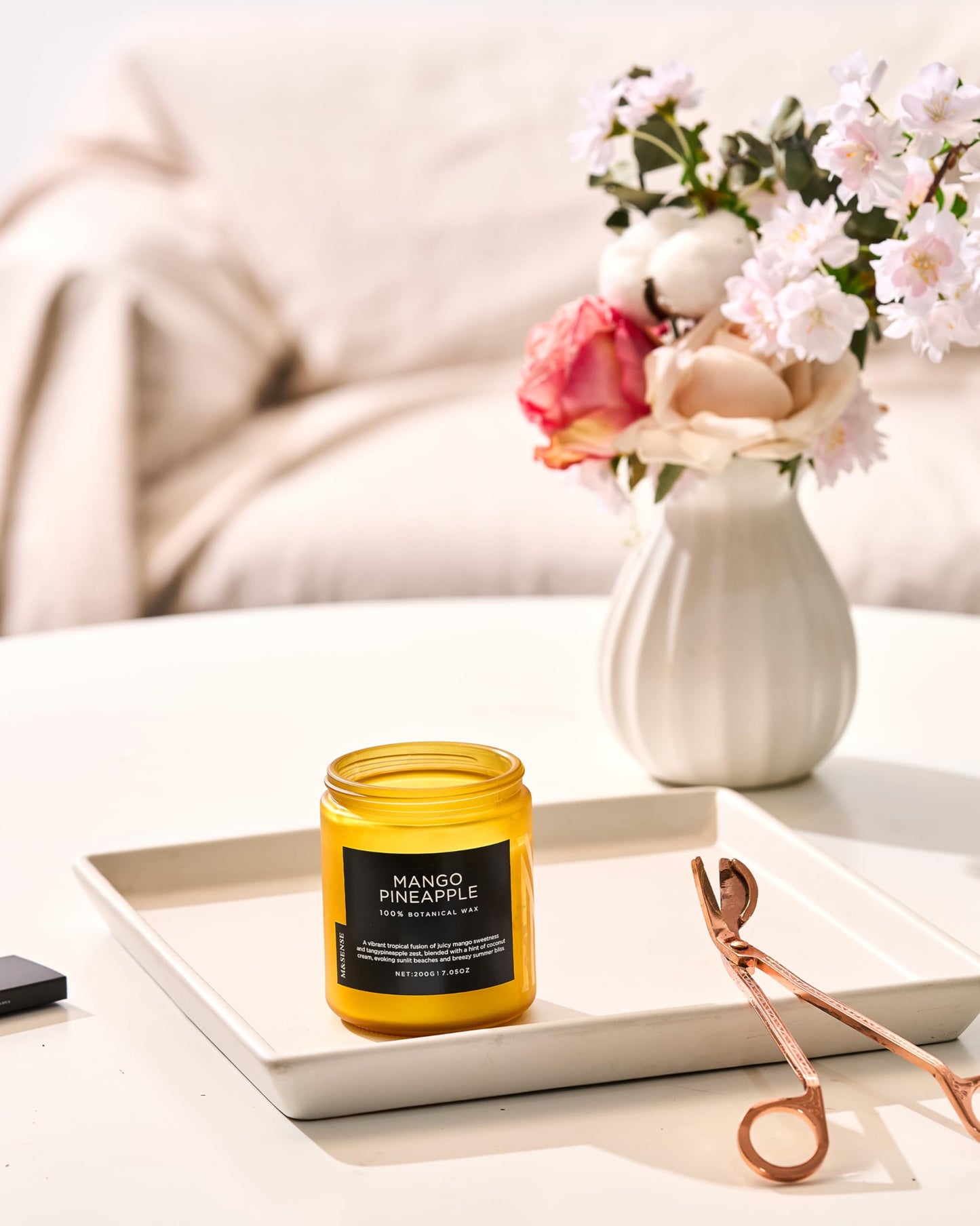 M&SENSE Mango Pineapple Tropical Scented Candle, 7.05oz Non Toxic Natural Soy Wax 50 Hours Long Lasting Burn Fruit Scent Summer Gifts for Housewarming, Aromatherapy Candle for Women Men