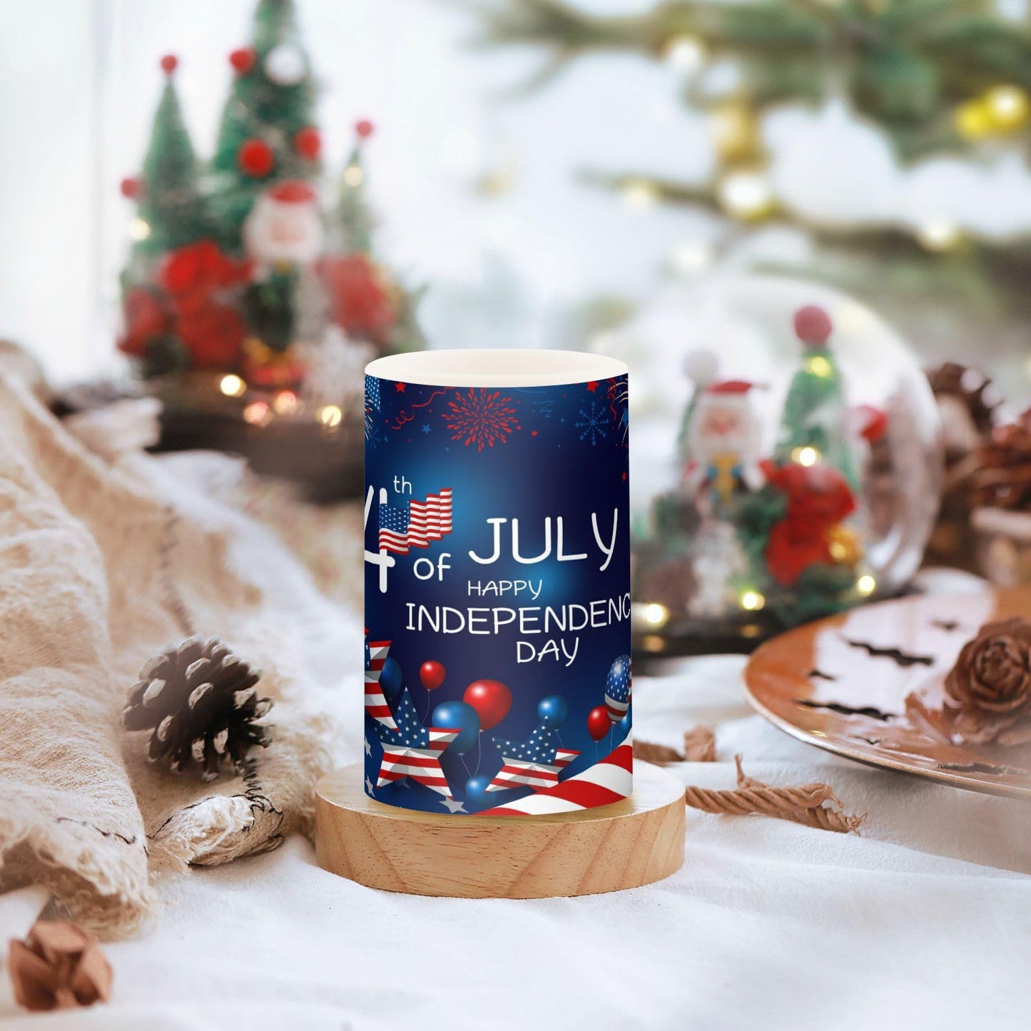 ALAZA American Flag 4th July Happy Independence Day Flickering Flameless Candles Battery Operated Remote Timer,Tea Light Candles LED Pillar Votive Candles Set of 2 for Indoor Decorations
