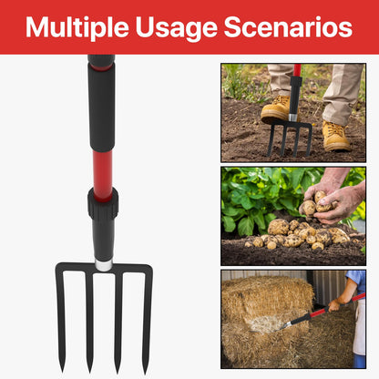 COSITA Pitch Fork for Garden, 44-Inches Pitchfork with Fiberglass Handle, Gardening Spading Fork with 4 Metal Tines, Heavy Duty Pitchfork for Manure, Mulch, Digging, Aeration, Red