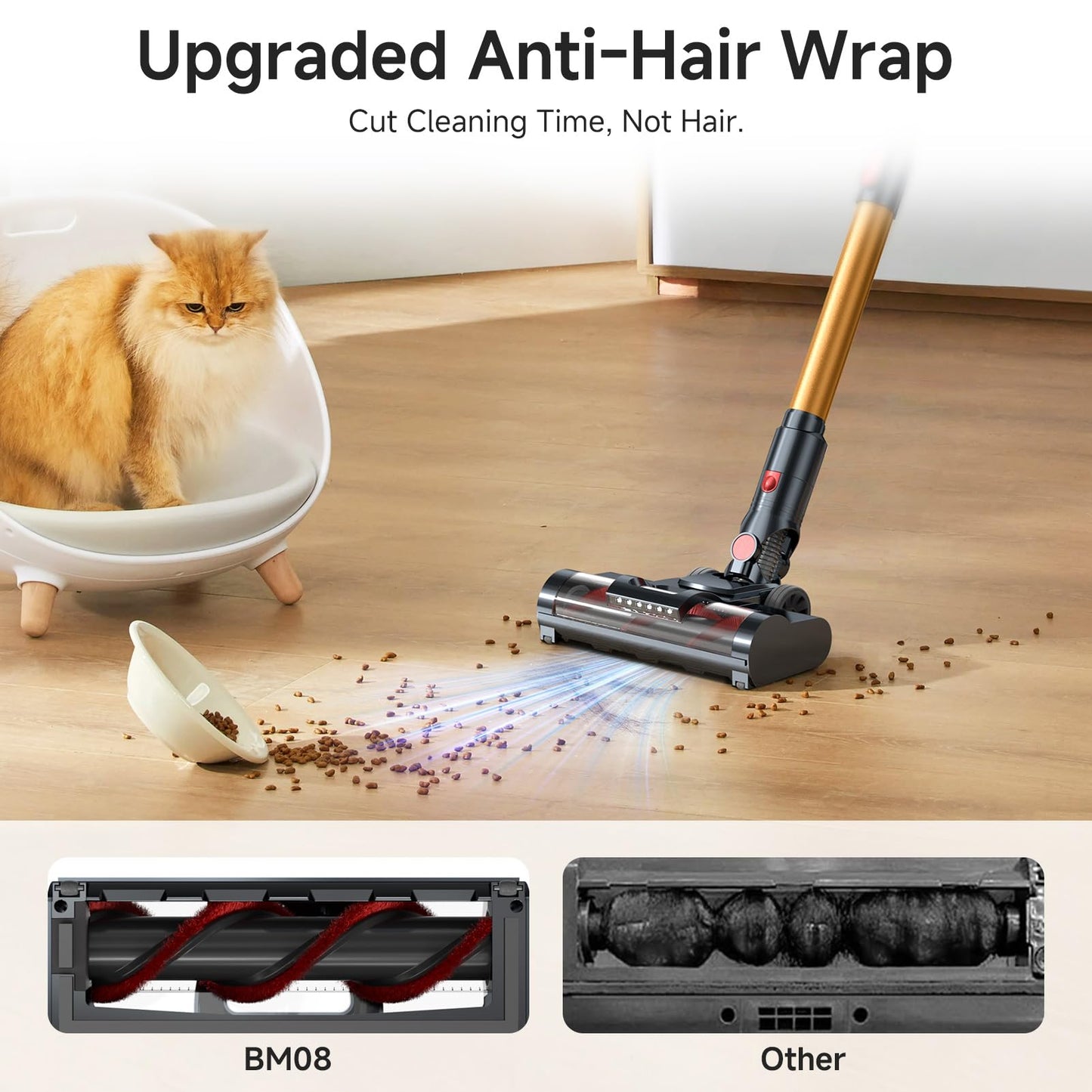Cordless Vacuum Cleaner, 550W/50Kpa/70Mins Cordless Vacuum Cleaners for Home with Smart Auto Mode/LED Touch Display, Self-Standing Stick Vacuum Rechargeable, Vacuum Cleaner for Pet Hair/Carpet/Floors