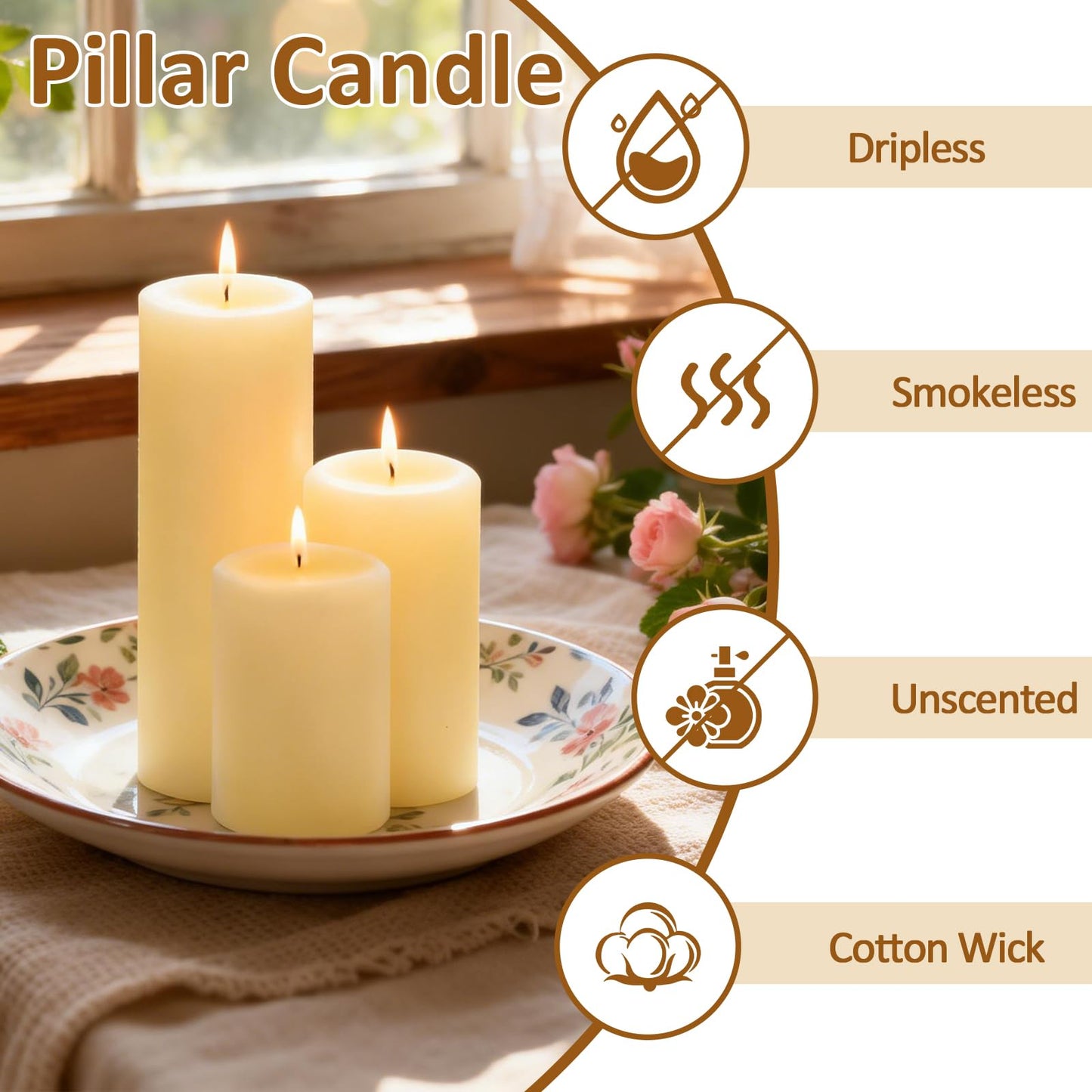 CHICERA 48-Pack Ivory Pillar Candles Bulk Set - 2x3, 2x4, 2x6 Inch Unscented Dripless Pillar Candles for Weddings, Home Decor & Centerpieces - Clean Burning Smokeless Decorative Candles