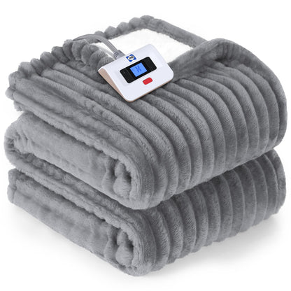 SEALY Electric Blanket Full Size, Soft Ribbed Flannel to Sherpa Reversible Heated Blanket with 10 Heat Settings & 1-12 Hours Auto-Off Overheat Protection, Machine Washable, 72"x84" Beige