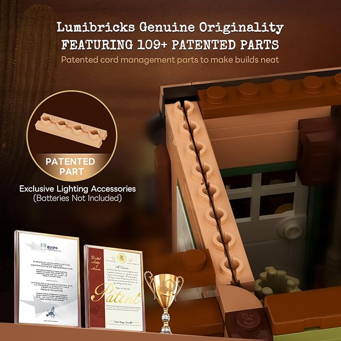 Western-Inn Lighting-Building-Bricks Set - 2682 Pcs The Old West Inn Light Construction Hotel Building Model Set for Adults and West Lovers
