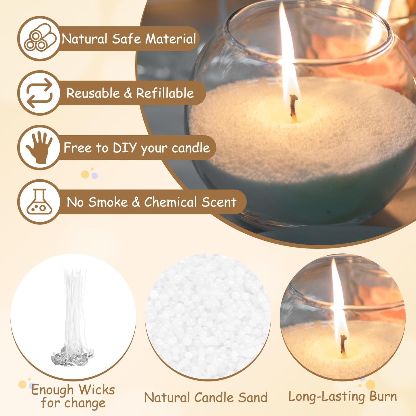 MECCANIXITY Pearled Sand Candles with 20 Pcs Wicks 7Oz / 200g Candle Beads Refillable Powder Sand Wax Making Kit for Thanksgiving Christmas Wedding Party DIY Home Crafts, White