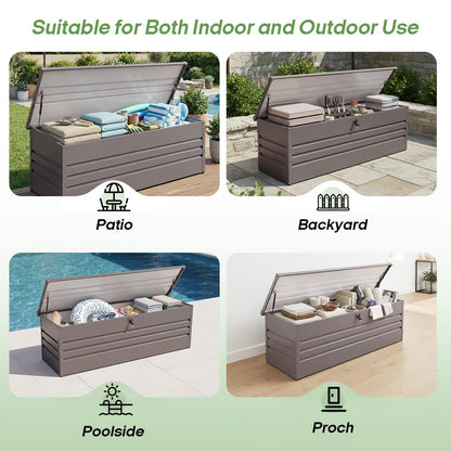 Zolyndo 260 Gallon Metal Deck Box, Extra Large Metal Patio Outdoor Storage Box with Lockable Lid, Waterproof Garden Storage for Cushions Pool Accessories Tools Light Gray