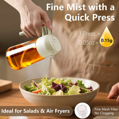 Olive Oil Sprayer for Cooking, 470ml 2 In 1 Glass Oil Dispenser/Pour Bottle, Kitchen Accessories, Kitchen Gadgets for Air Fryer, Salad, BBQ (Black)