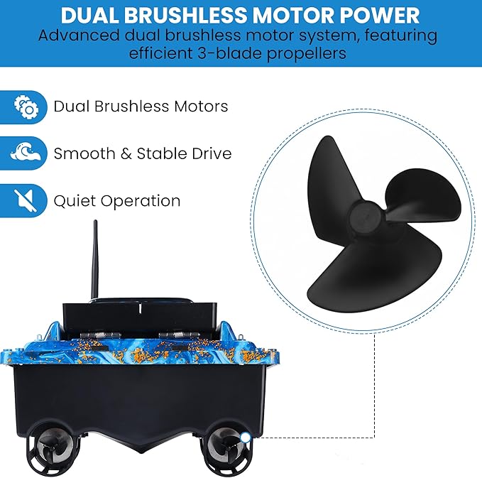 Bait BoatRC Bait Boat2.4G 546yd Remote Control with 4.4lbs Capacity Dual 5200mAh Batteries ABS Heavy-Duty Hull Brushless Motors &amp Night LED