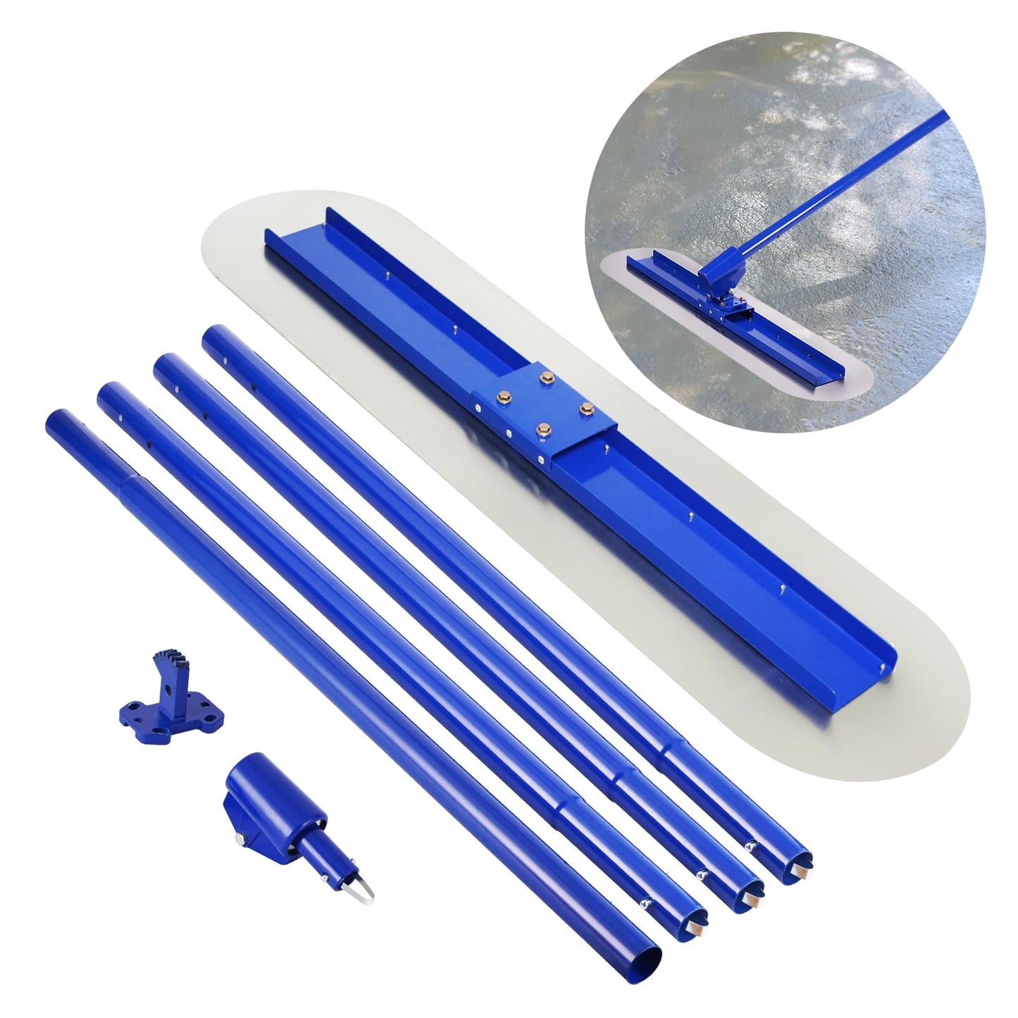 "Meticuloso Concrete Trowel with Extension Rod, Concrete Mixer, Wall Smoothing Polishing Machine and Bull Float, 48''x12'' Concrete Float, Stainless Steel Concrete Bull Float Kit"