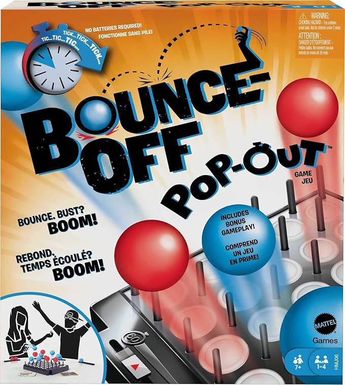 Mattel Games Bounce-Off Pop-Out Party Game for Kids Adults and Family Night Bounce Fast or Balls Go Flying for 1-4 Players