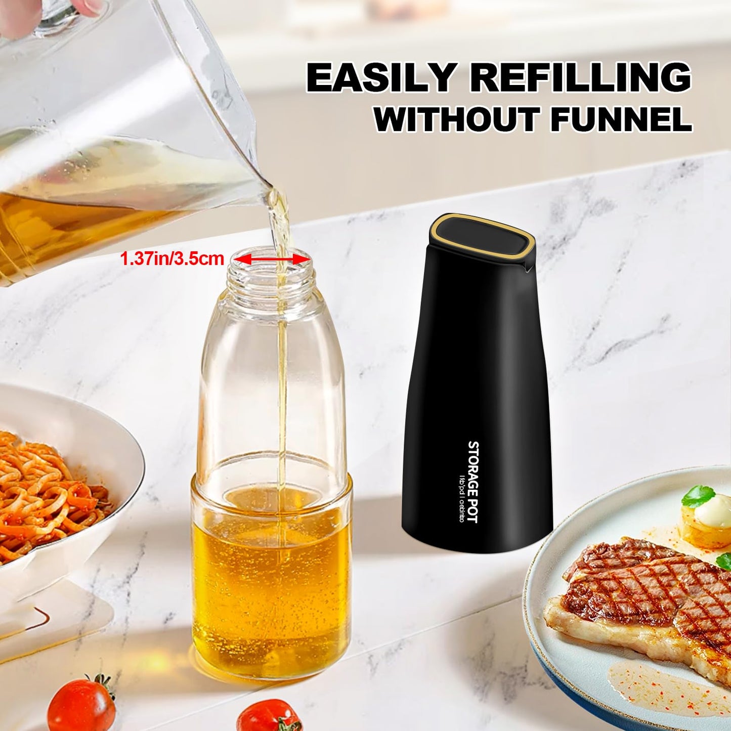 YARRAMATE 2Pcs Large Capacity Aesthetic Olive Oil Dispenser for Kitchen, 500ml /17oz Cooking Glass Vinegar Drizzler, Leak Proof Oil Bottle, Non-Drip Soy Sauce Dispenser, Oil Pourer&Labels(White&Black)