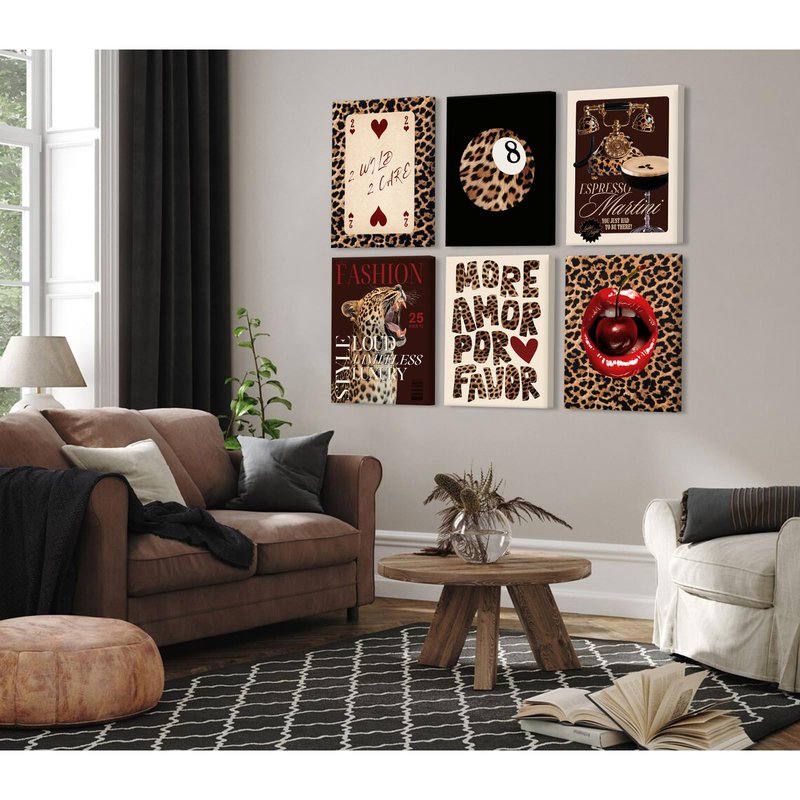 Tendy Leopard Wall Art Cheetah Canvas Prints Leopard 8 Ball Wall Decor Preppy Aesthetic Pictures Fashion Cheetah Poster Y2k Dorm Room Painting Funky Chic Artwork for Bedroom 12x16x6 Inch Ready to Hang