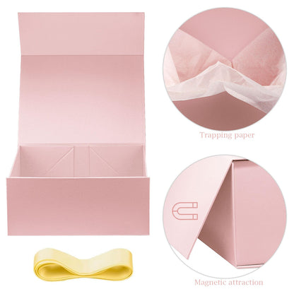 MOYEUPAC Pink Gift Box,9" X 7" X 4" with Ribbon for Presents Magnetic Closure Gift Packaging for Birthday,Valentine's Day,Mother's Day