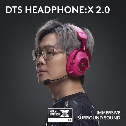 Logitech G PRO X 2 Lightspeed Wireless Gaming Headset, Detachable Boom Mic, 50mm Graphene Drivers, DTS:X Headphone 2.0—7.1 Surround, Bluetooth/USB/3.5mm Aux, for PC, PS5, PS4, Switch - Magenta