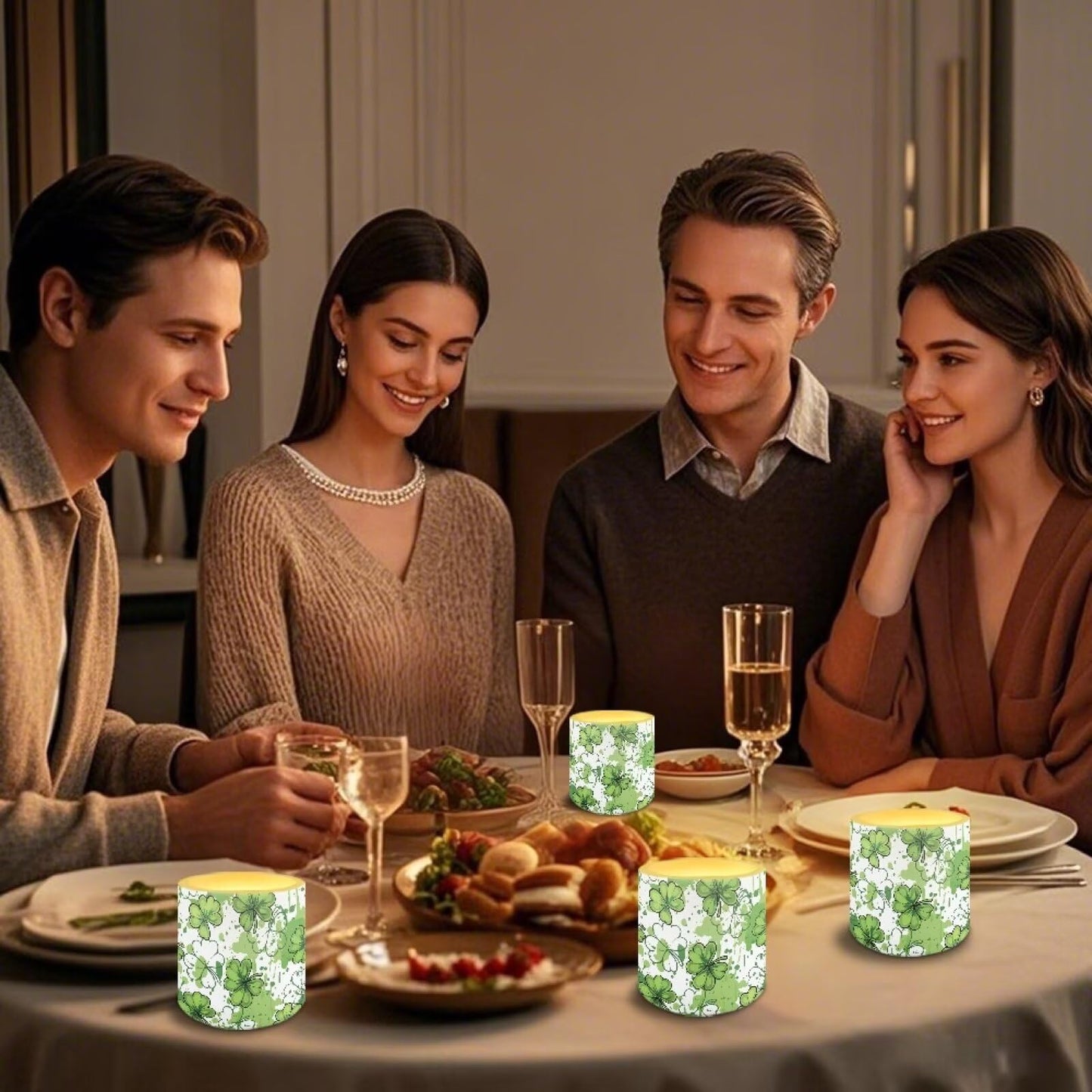 Merkmak Flickering Flameless Candles with Remote and Timer Battery Operated Candles for St Patrick's Day Shamrocks LED Pillar Tea Lights for Patio Porch Banquet Home Decorations