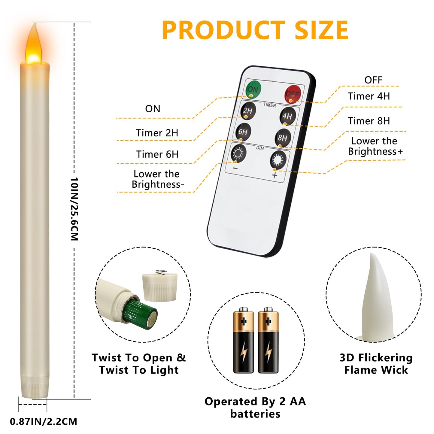 wemarry Flameless Taper Candles 10" Dripless Battery Operated Candle with Remote Timer, 6 Pack Christmas Window Candles, 400+ Hours by 2 AA Batteries for Home Decor, Candlelight Dinner, Weddings