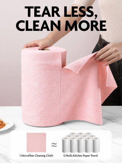 Fantasticlean Microfiber Cleaning Cloth Roll -150 Pack, Tear Away Microfiber Towels, 12" x 12", Reusable, Washable, Ultra Absorbent Dishcloth for Home Supplies, Car, Pet, Kitchen (2 Rolls of Grey)