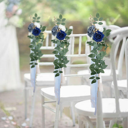 Roahosy Wedding Chair Decorations Set of 6, Artificial Sunflower Aisle Decor Chair Back Flowers for Wedding Ceremony Reception Entryway Church Party Chair Decor