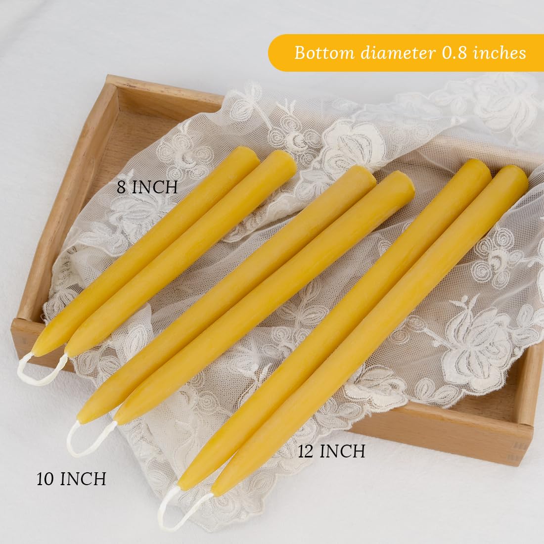 10 inch Natural Beeswax Taper Candles 4 Pack - Dripless Candle 100% Pure Unscented Beeswax, 8 Hours Long Burning Time -Yellow