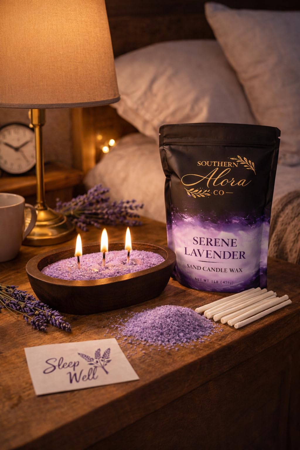 Candle Sand with 10 Wicks – 1 LB Refillable Candle Wax for DIY Candles, Wedding Centerpieces, Home Decor, Candle Making Kit, Candle Sand with Wicks – Lavender Serenity